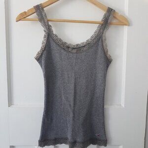 Hollister Similar Elena Gilbert Y2K Lace Detail Ribbed Tank Top Gray Sz XS